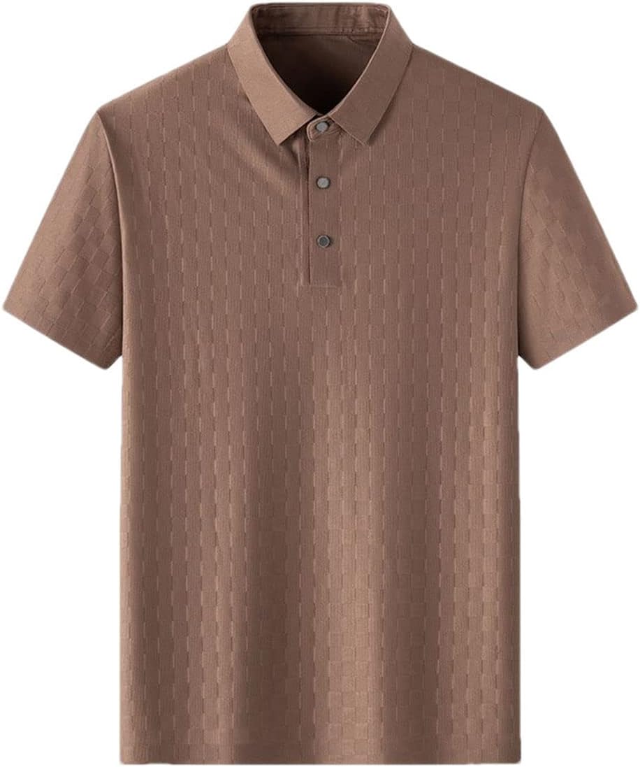 2023 ワッフル半袖ポロシャツメンズ夏軽量アイスシルク通気性ラペル Tシャツ