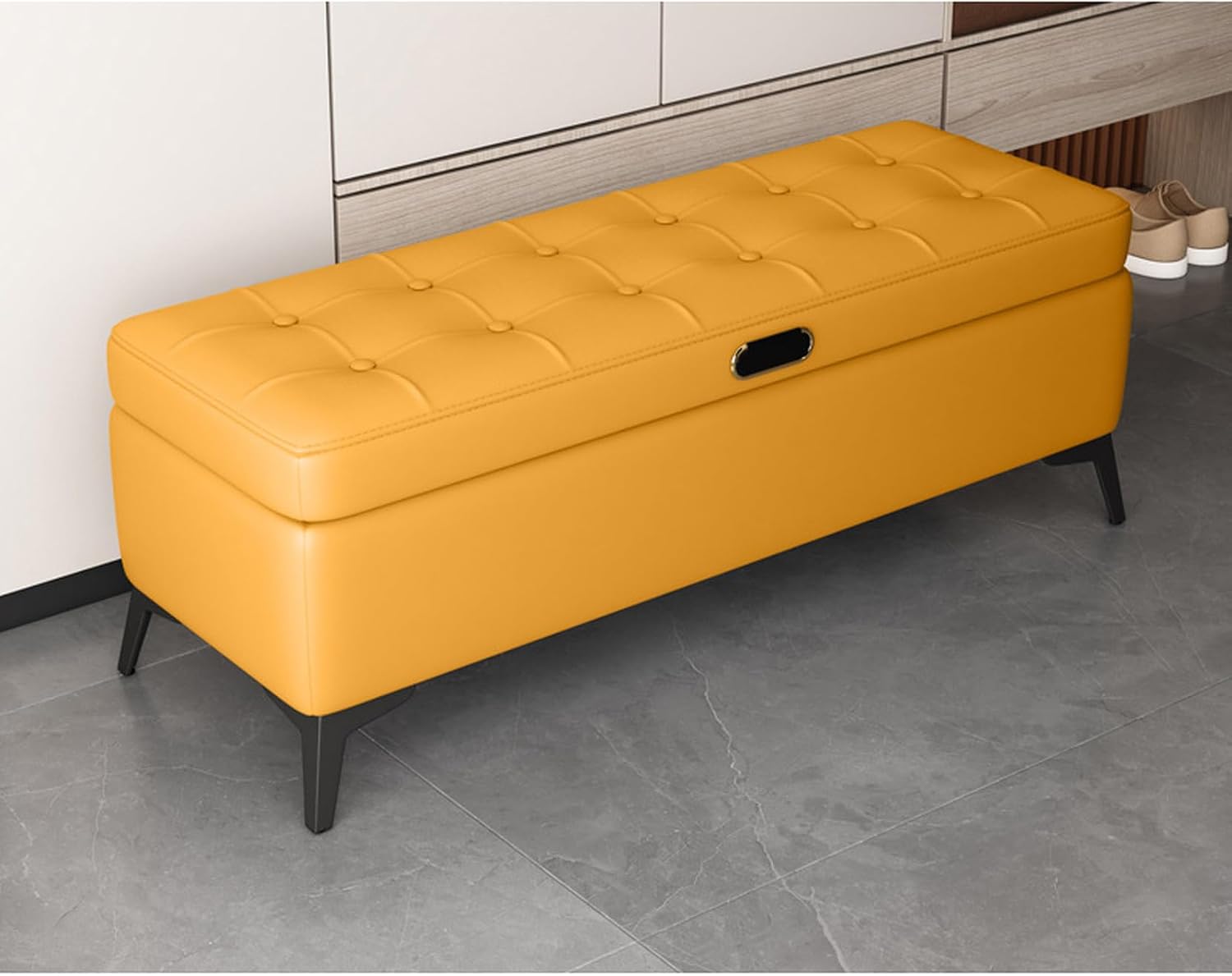 ベンチソファー 収納付 100*40*40cm 背もたれなし ベンチソファー 合成皮革 イエロー 2人掛け ベンチソファ ベンチソファー ベンチ ソファ ダイニングベンチ ソファーベンチ ソファベンチ|GOTO funny 店