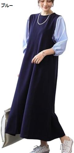 ワンピース レディース 半袖 ロング 丸首 バイカラー 切り替え スリット パフスリーブ 体型カバー 大人 上品 可愛ら ゆったり 通勤 dress オフィス 夏 カジュアル women 普段着 春 着痩せ for｜GOTO funny 店