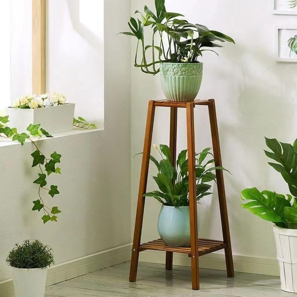 フラワースタンド 2段 木製 プランタースタンド プランター フラワースタンド おしゃれ 植木鉢 色1 スタンド 花台 32*32*75 鉢カバー ガーデニング アンティーク 木製プランター台 ウッド|GOTO funny 店