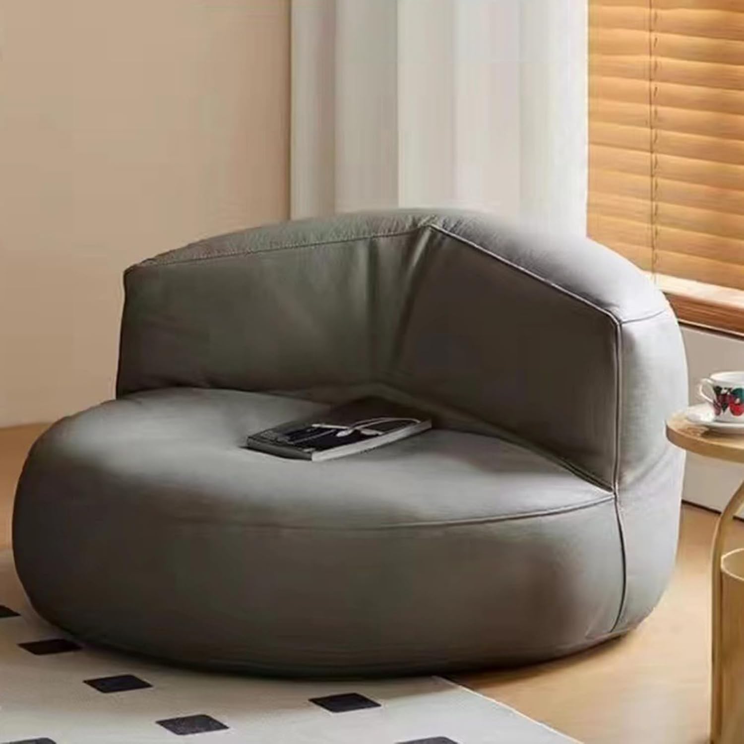 円形ビーズクッション クッション クッションソファ ビーズソファ ソファクッション 一人掛け 60*40cm ソファ フロアクッション かわいい ライトグレー おしゃれ ソファー クッション ラウンド｜GOTO funny 店
