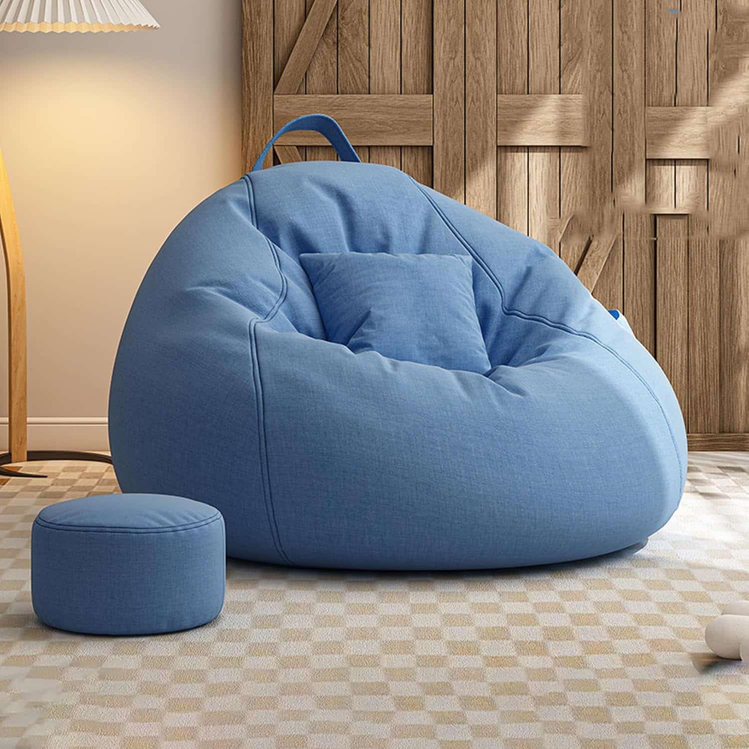 ビーズクッション 無地 ブルー 特大 円形 110*120cm フロアクッション フロアチェア フロアソファ カバー 洗える ビーズクッション お昼寝 大きい 座椅子 ビーズソファ クッションソファ｜GOTO funny 店
