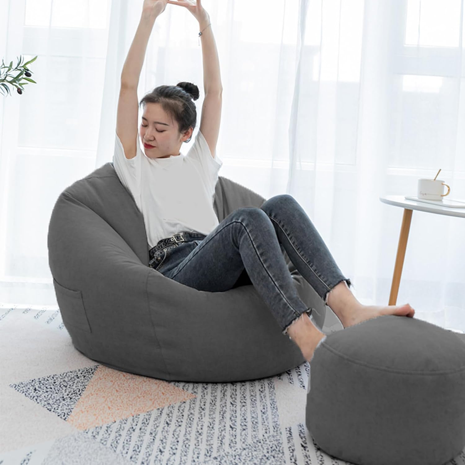 ビーズクッション シンプル 90*100cm 特大 フロアクッション クッション背もたれ カバー 洗える ダークグレー ビーズクッション 大きい 座椅子 ビーズソファ クッションソファ ごろ寝 座布団｜GOTO funny 店