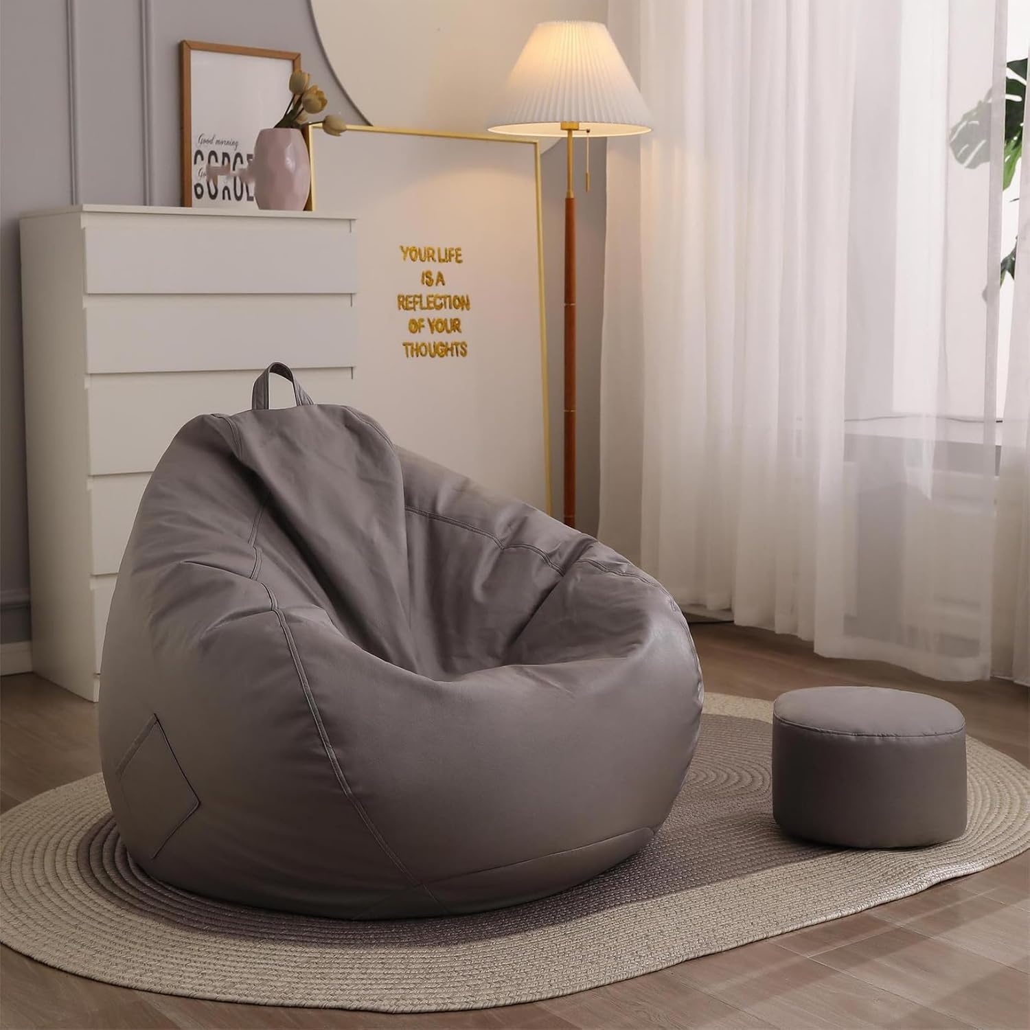 ビーズクッション 1人掛けソファ ポケット付き クッション ソファクッション クッションソファ ビーズソファ ライトグレー 一人掛け ソファ フロアクッション ソファークッション フロアソファ 1人用｜GOTO funny 店
