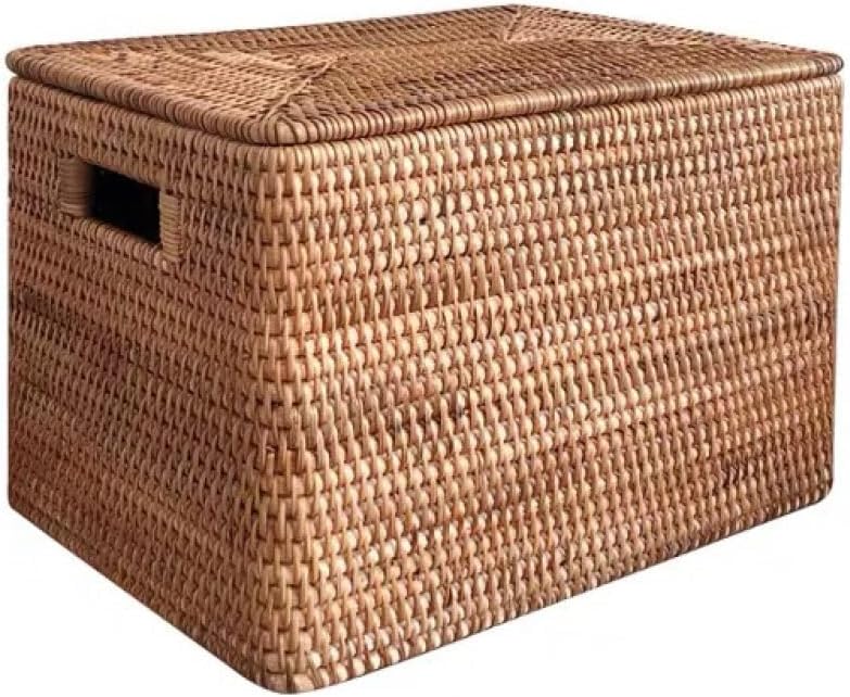 収納バスケット 藤箱 36*26*24cm かご 天然藤 ラタン製 収納バスケット ラタンケース バスケット 収納かご 小物入れ おしゃれ 手編みバスケット便利な持ち手 オシャレ 蓋付き 卓上収納 服｜GOTO funny 店