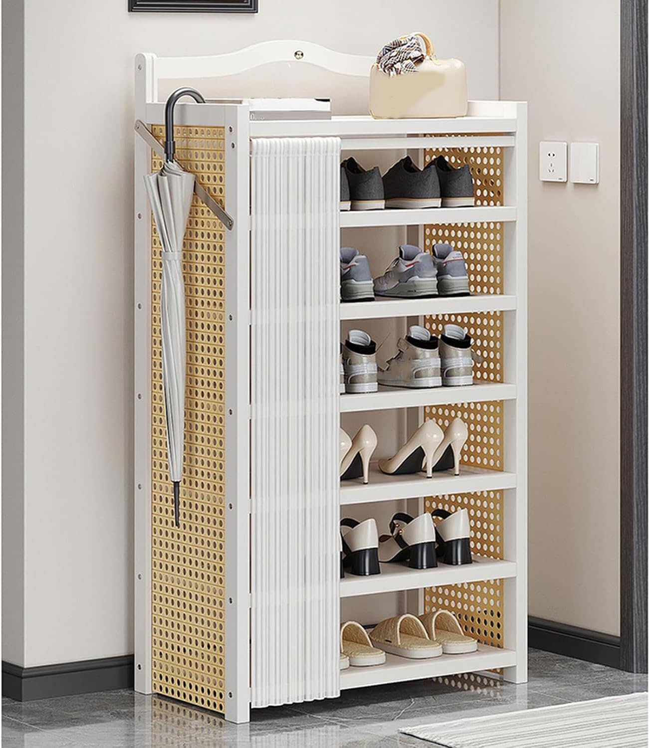 シューズラック 靴収納 50*23*102.8 折りたためる 省スペース 組み立て不要 靴棚 駄箱 シューズボックス スリム大容量 玄関 ベランダ 寝室 部屋 靴ラック 靴箱 玄関収納ラックカーテン付｜GOTO funny 店 13,422円