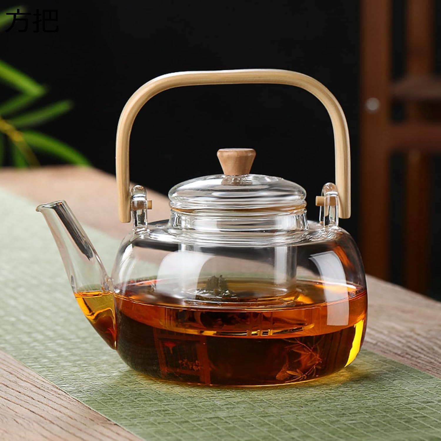購入15％-30%OFF ホウケイ酸ガラス 茶器 ガラスティーポット 透明 茶こし付き 金蓋付き リーフティポット 保温 耐熱 大容量 麦茶 花茶 ハーフティー 業務用 直火電気ケトル対応 飲食店