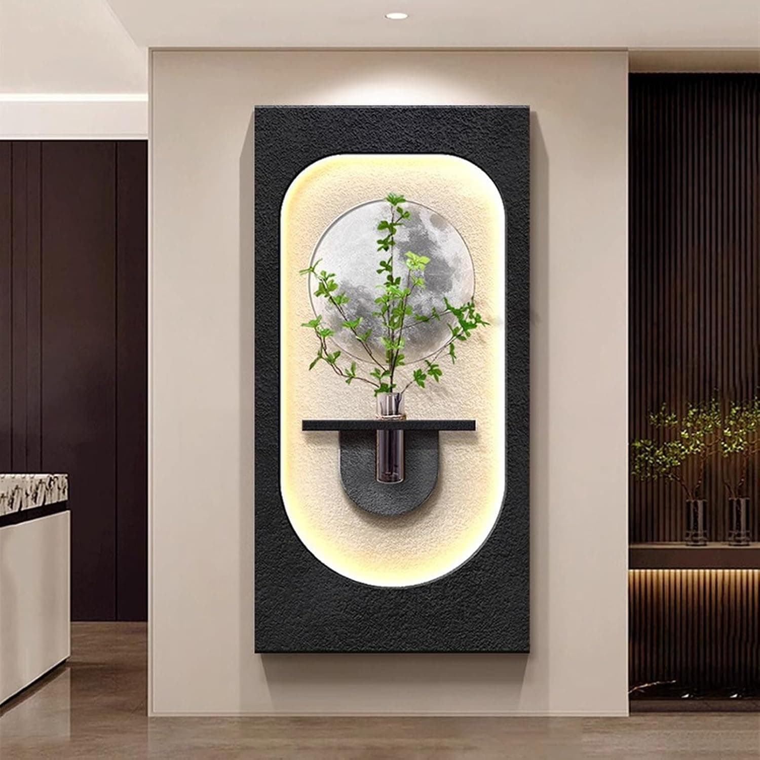 自然風景 ウォールシェルフ 柄2 40*80cm 壁掛け ウォールアート ダイニング 店舗 玄関 リビング装飾 DIY 新築祝い 肌理感 立体砂岩風 オープンシェルフ ディスプレイ 置物棚 透明花瓶付|GOTO funny 店
