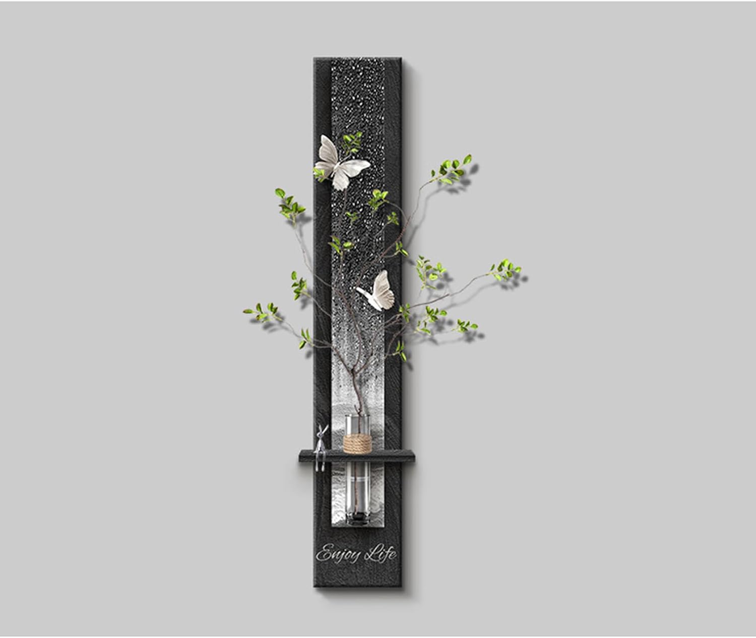ウォールシェルフ 肌理感 砂岩風 立体装飾 透明花瓶付き 150*33cm ウォールデコ シェルフ付きアート オシャレ 玄関 客間 オフィス 寝室 ソファ背景壁 柄2 ロマンティック 置き棚 壁掛けラ|GOTO funny 店