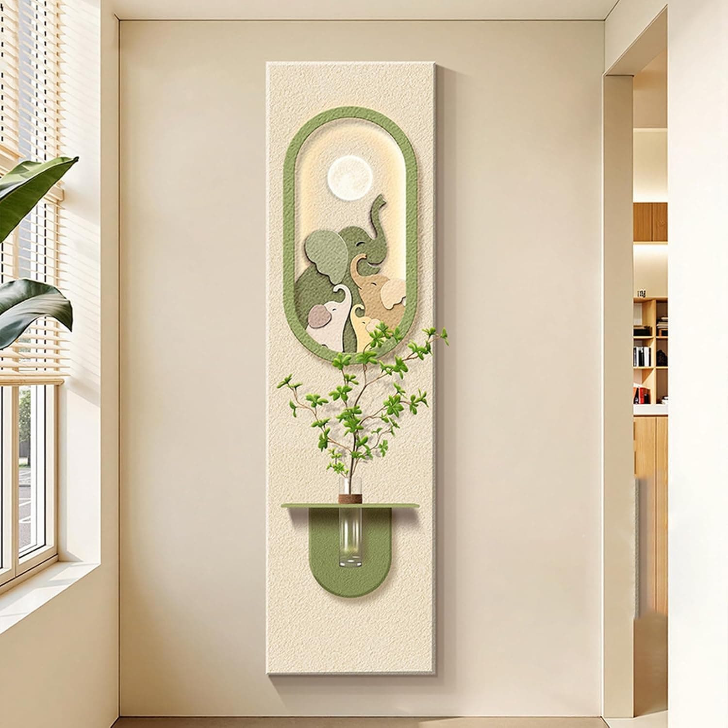 ウォールアート 収納棚付き 30*120cm オープンシェルフ モダン リビングルーム 装飾画 立体砂岩 壁画 ソファ背景壁 透明花瓶付き 柄3 ナチュラル 油絵 DIY取付可 置き棚 自然な肌理感と|GOTO funny 店