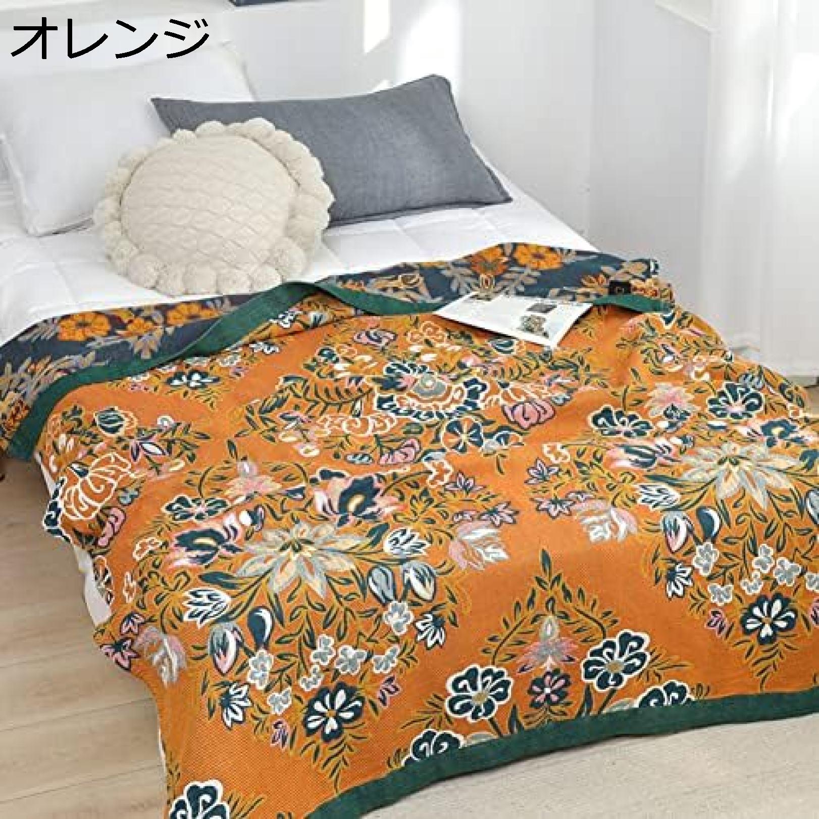 購入15％-30%OFF ガーゼケット タオルケット シングル セミダブル ブランケット 綿100% 6重 ガーゼ 綿毛布 肌掛け布団 お昼寝 やわらか 洗える 肌掛け布団 オレンジ 花柄 吸湿通気 リバーシブル ブランケット オールシーズン