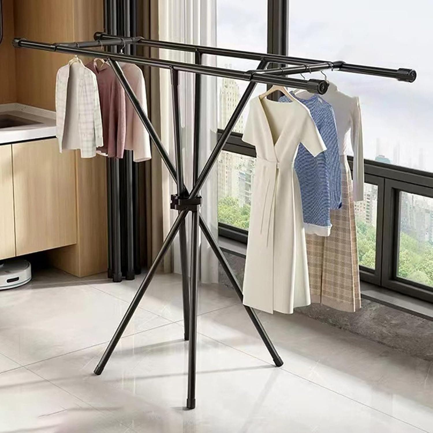 室内物干し 折りたたみ 物干しスタンド 室内 洗濯物干し おしゃれ 簡単 組立 スタイル物干し 物干し 物干し台 ホワイト ブラック 物干し 布団干し 布団 部屋干し 大容量 145*44*135 多｜GOTO funny 店