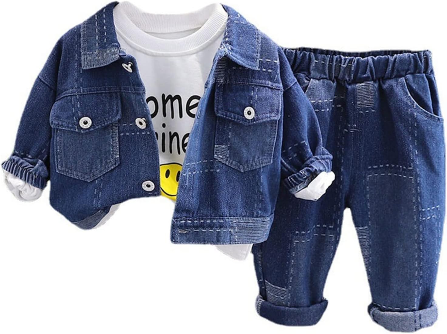 男の子　春秋服　デニム生地　3点セット　5ヶ月-5歳　コート+トレーナー+ロングパンツ　かっこいい　子供服　上下セット　80cm-110cm　キッズ　ボーイズ　柔らかい　肌触り良い　吸汗　通気　快適