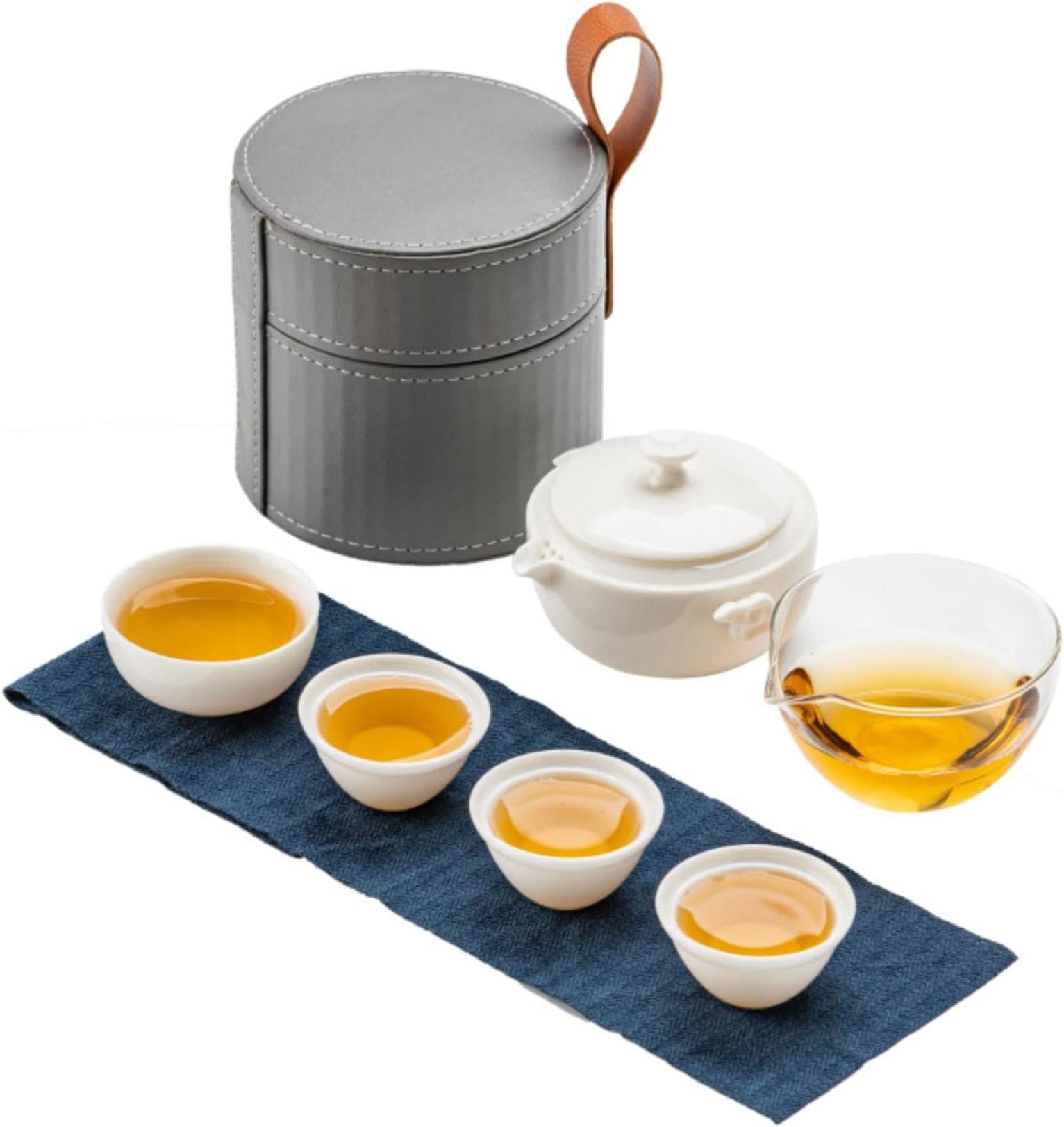 ティーカップセット 中国磁器 Gongfu ティーセット ポットに 4杯 アジアン ティーセット ポータブル 車用 ティーポット セット 外出 アフタヌーンティー 中国茶セット