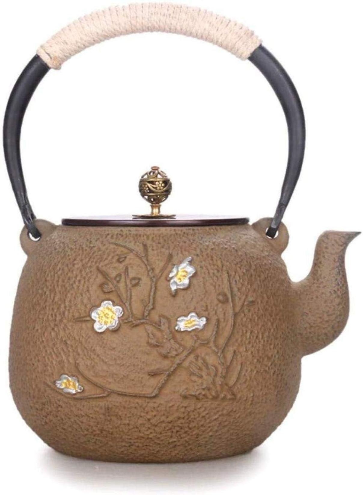 中国茶器 お茶セット 鋳鉄ティーポット 茶ポット 鉄ティーポット クラフト 鋳鉄 お茶セット 鋳鉄鍋銅カバー 鋳鉄鍋梅ゴールドコーティング スタイル 手作り 鉄鍋 陶器｜GOTO funny 店