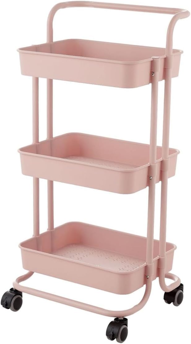 キッチンワゴン キャスター付き 収納ラック キッチン 収納 マルチワゴン 1 ハンドル付き ラック 北欧 隙間収納 バスケット カラー2 キッチンストッカー おしゃれ バスケット ワゴン スチールラッ