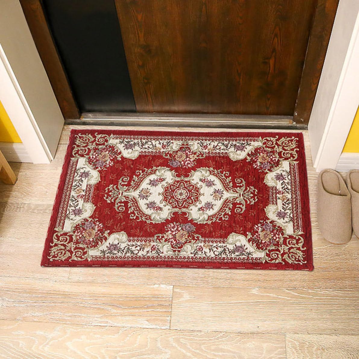 玄関マット カーペット 屋内 ドアマット おしゃれ 花柄 40*60cm 泥落としマット 洗える 吸水 抗菌 ラグ ラグマット 滑り止め 床暖房対応 オールシーズン ビンテージ ペルシャ絨毯風 エント