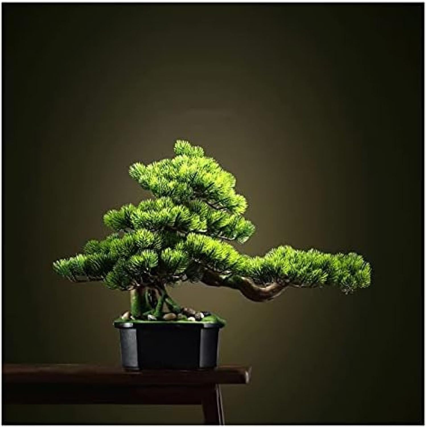 人工盆栽 16インチ人工盆栽松の木、禅ガーデンの装飾のための鉢植えの人工家の植物（クリーニングブラシ付き） 人工観葉植物