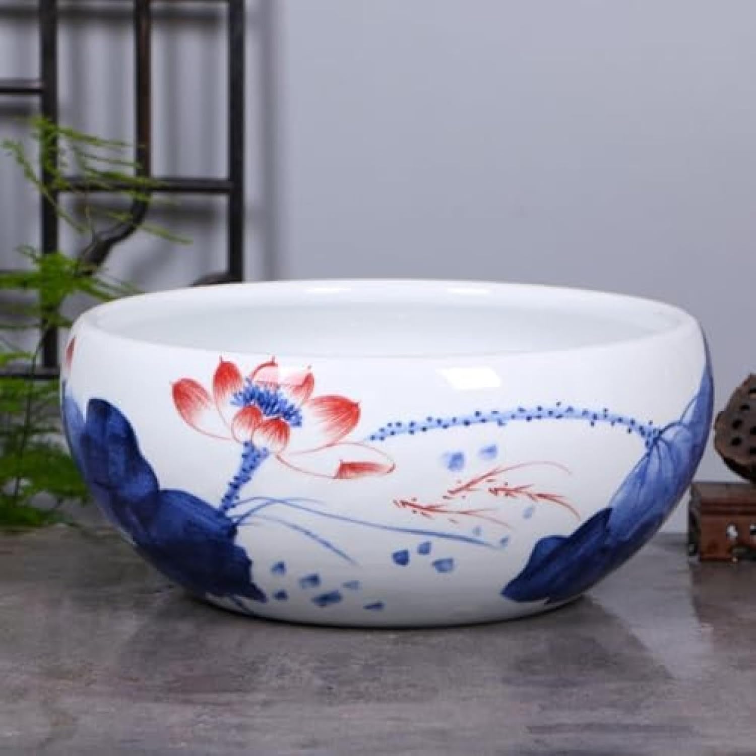 楽天市場】青白陶器草花大鉢 洋蓮 鉢カバー 水鉢 睡蓮鉢 金魚鉢