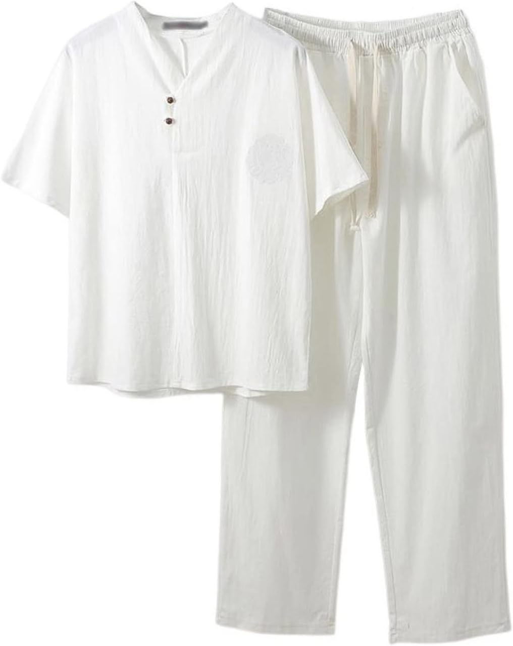 メンズ 上下2点セット M～9XL 綿麻 半袖 ワイドパンツ ロングパンツ カジュアル ゆったり 花火大会 夏祭り イベント 大きいサイズ おしゃれ 通気性 涼感 部屋着 夏服 男性用 セットアップ｜GOTO funny 店
