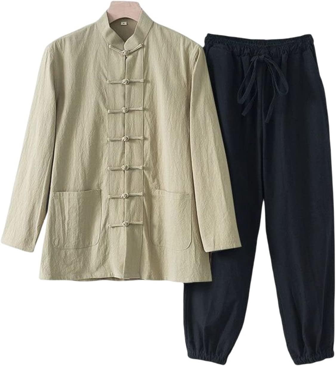 セットアップ メンズ 2点上下セット 春夏秋 S~5XL 綿麻 長袖 ゆったり カジュアル 無地 通気性 通勤 通学 日常 開襟 男性用 部屋着 トップス ズボン パンツ ロングズボン ロングパンツ|GOTO funny 店