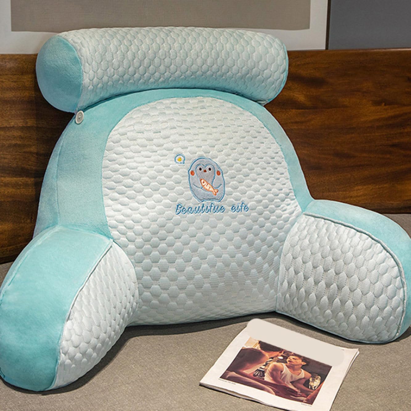 背もたれ クッション ブルー 70*50cm ベッドクッション ソファー レストクッション 腰枕 椅子用 仮眠用 冷感クッション 枕 リビング 寝室 腰クッション 北欧 ベッドサイド 腰当て まくら