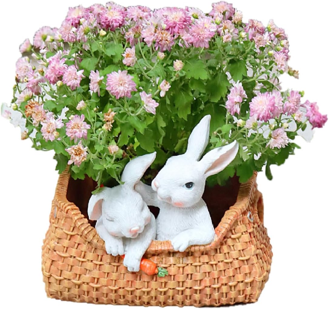 可愛い 動物 植木鉢 ウサギ プランター 割れにくい 樹脂材質 小物 可愛くインテリア フラワーポット おしゃれ 多肉植物 寄せ植え 鉢 ポリレジン 装飾プランター 多肉植物用植木鉢 F 園芸鉢 ウサ