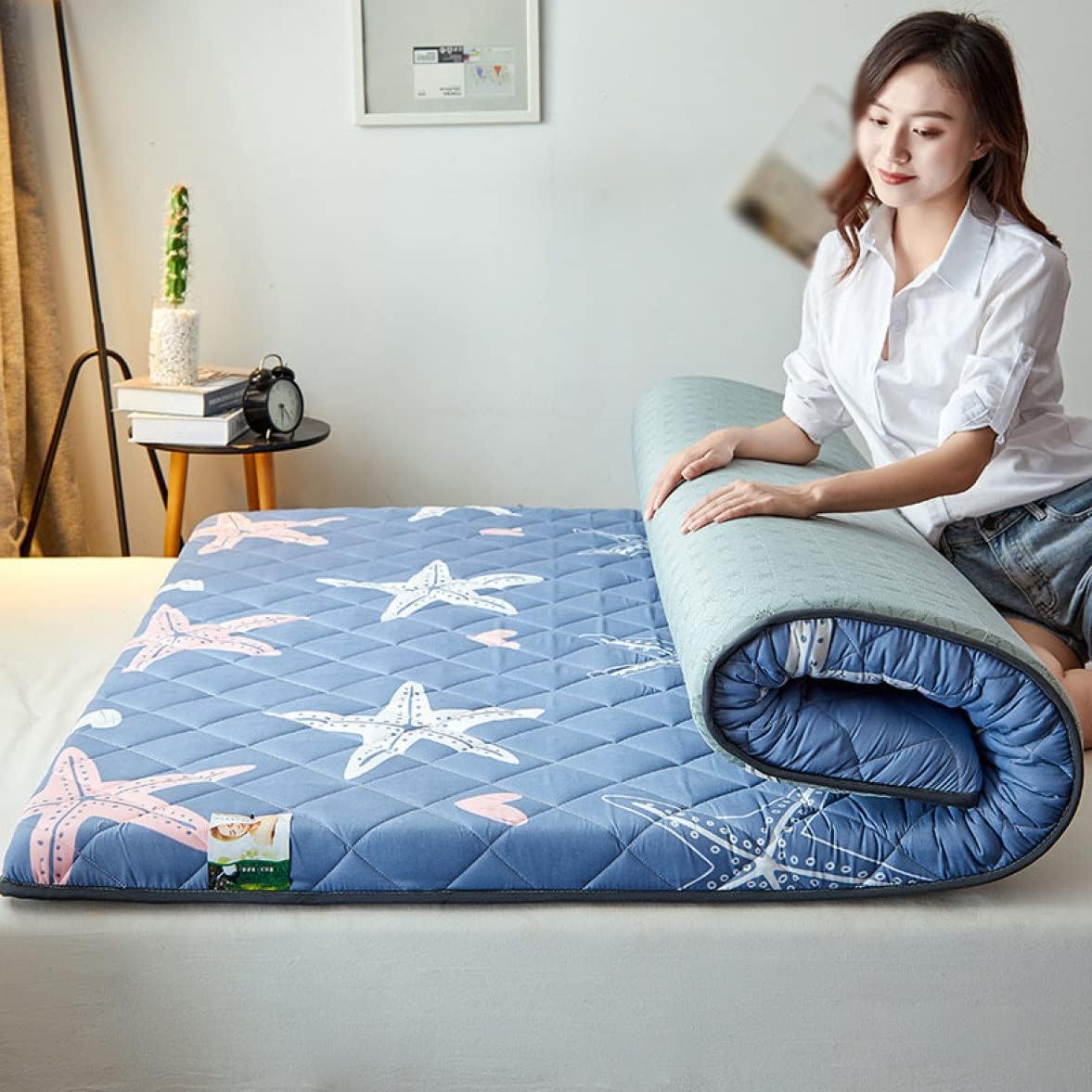 マットレス 和風 ビーチスキン加工 100x200cm 肌に優しい 吸湿速乾 防ダニ 防臭 敷布団 単品売り 柔らかい リラックス ダブルサイズ ライトブルー 敷パッド シングル ベットマット クイー
