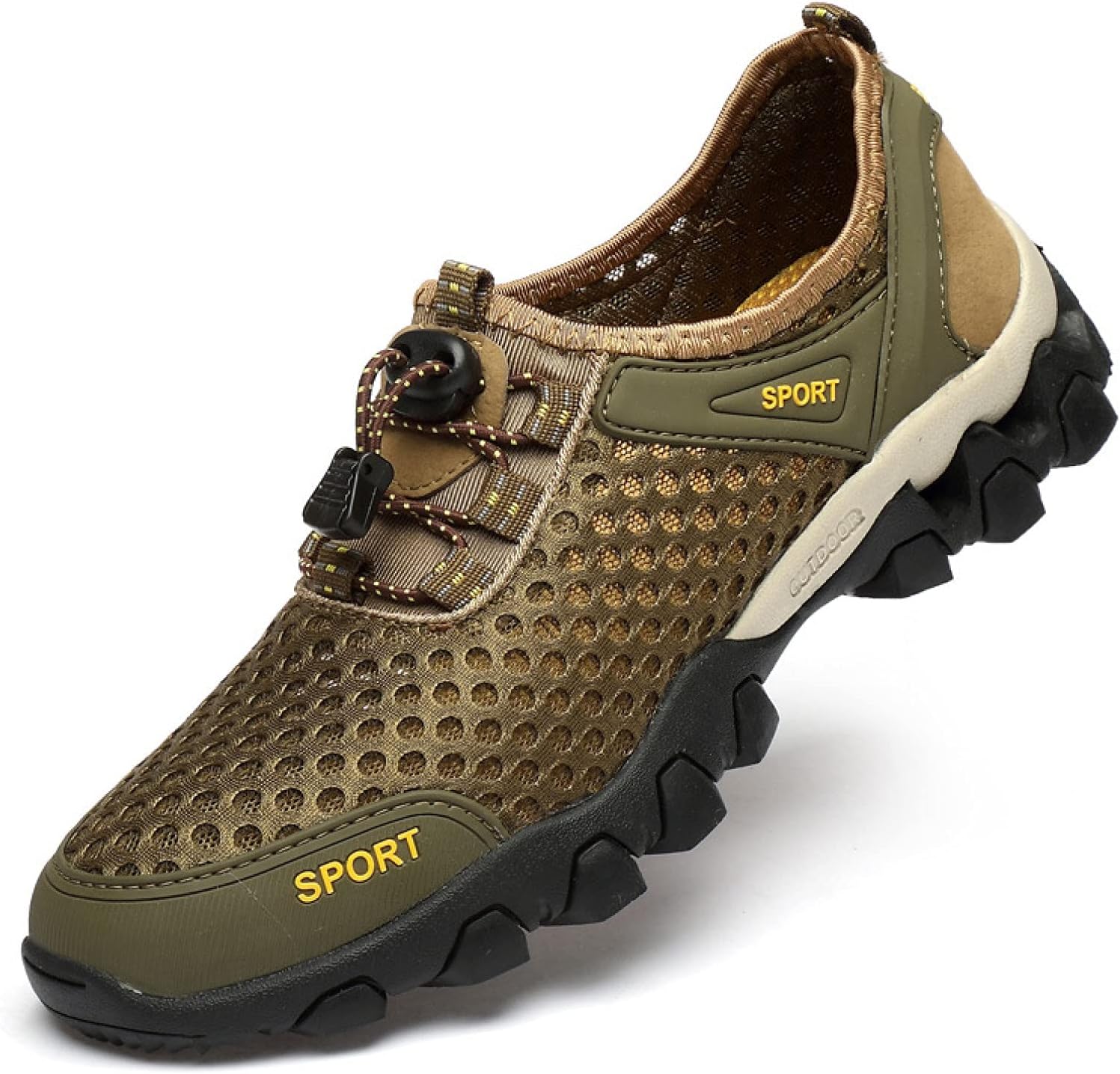 ウォーキングシューズ トレッキング シューズ メンズ 25.5cm 大きいサイズ メッシュ ハイキングシューズ 登山靴 メンズ スリッポン カーキ色 スニーカー キャンプ アウトドア 男性用 屈曲性