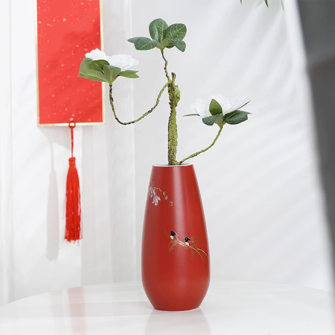 花瓶 おしゃれ 大きい 陶器 花器 ドライフラワー 造花 レッド リビング装飾 フラワーベース 北欧 エレガント かびん セラミック インテリア飾り 新居祝い プレゼント 引越し祝い 結婚式祝い 新生