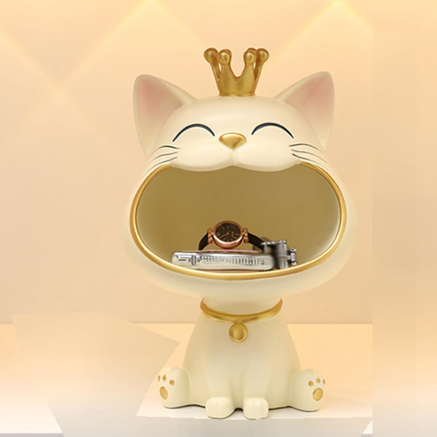 招き猫置物 玄関 キー収納トレイ 皿を持っ招き猫 お皿 トイレ オブジェ かわいい インテリア雑貨 飾り ステンレス鋼 鍵置き 眼鏡/リモコン/化粧品/キャンディーなど小物収納 母の日 結婚式記念日|GOTO funny 店