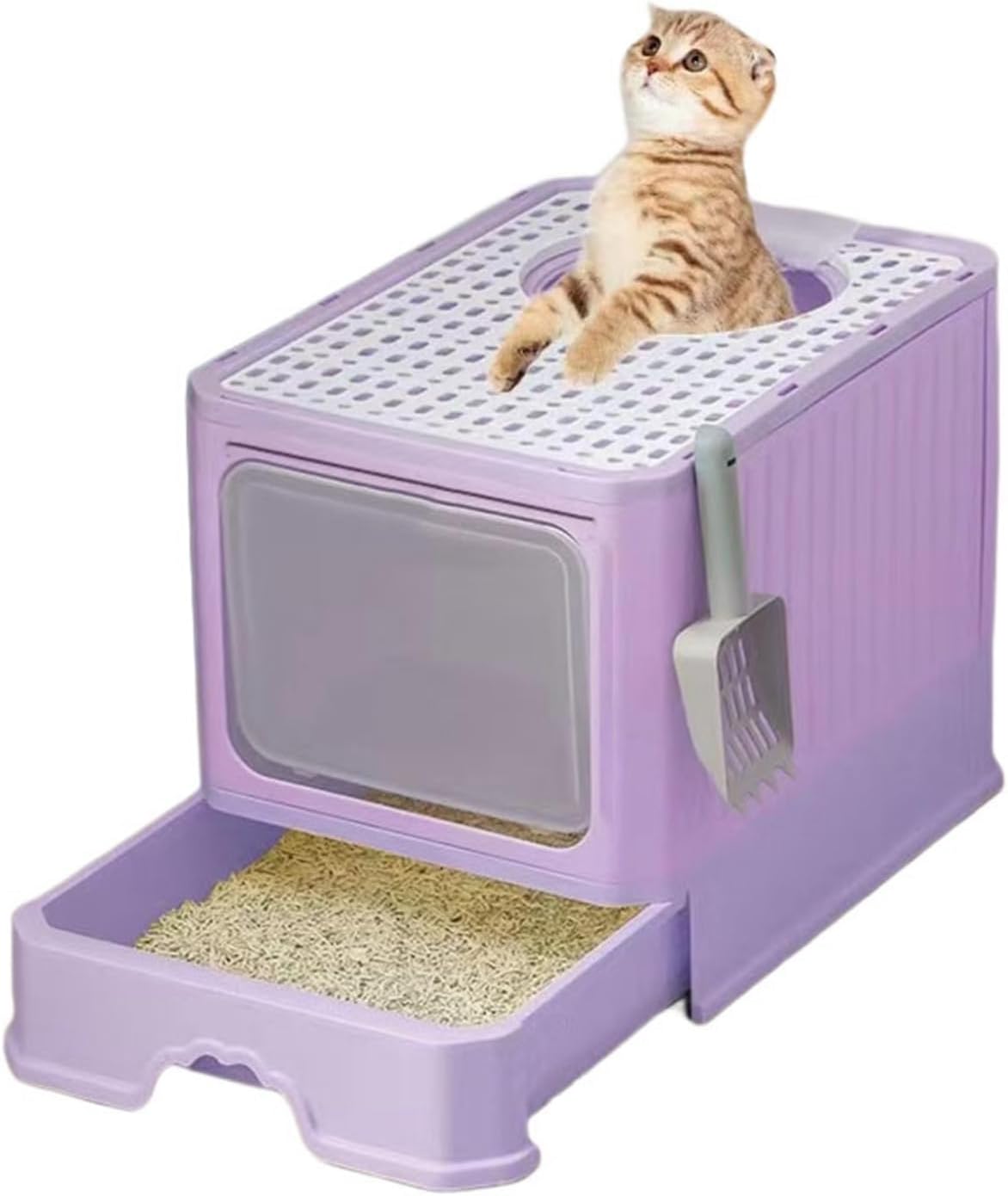 猫用トイレ本体 大きい 密閉型 40*50*40cm 猫トイレ スコップ付き 大きめ 防止 丸洗い可能 耐久性 砂の飛び散り防止 子猫、小柄な猫用 漏れ防止 臭わない 清潔トイレ 大きい 全年齢猫用|GOTO funny 店