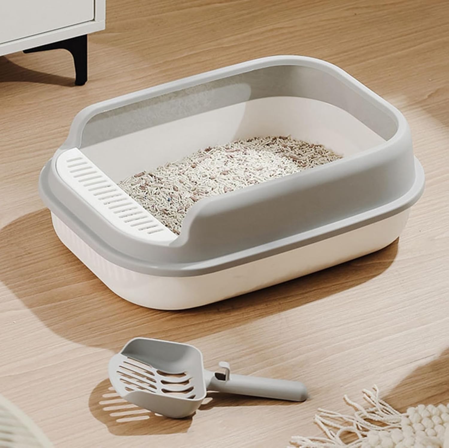 半密閉式 猫用トイレ 36*51.5*16cm 猫用トイレ本体 大きい スコップ付き 砂の飛び散り防止 組み立て不要 子猫、小柄な猫用 防止 耐久性 漏れ防止 臭わない 清潔トイレ 大きい 全年齢猫用｜GOTO funny 店