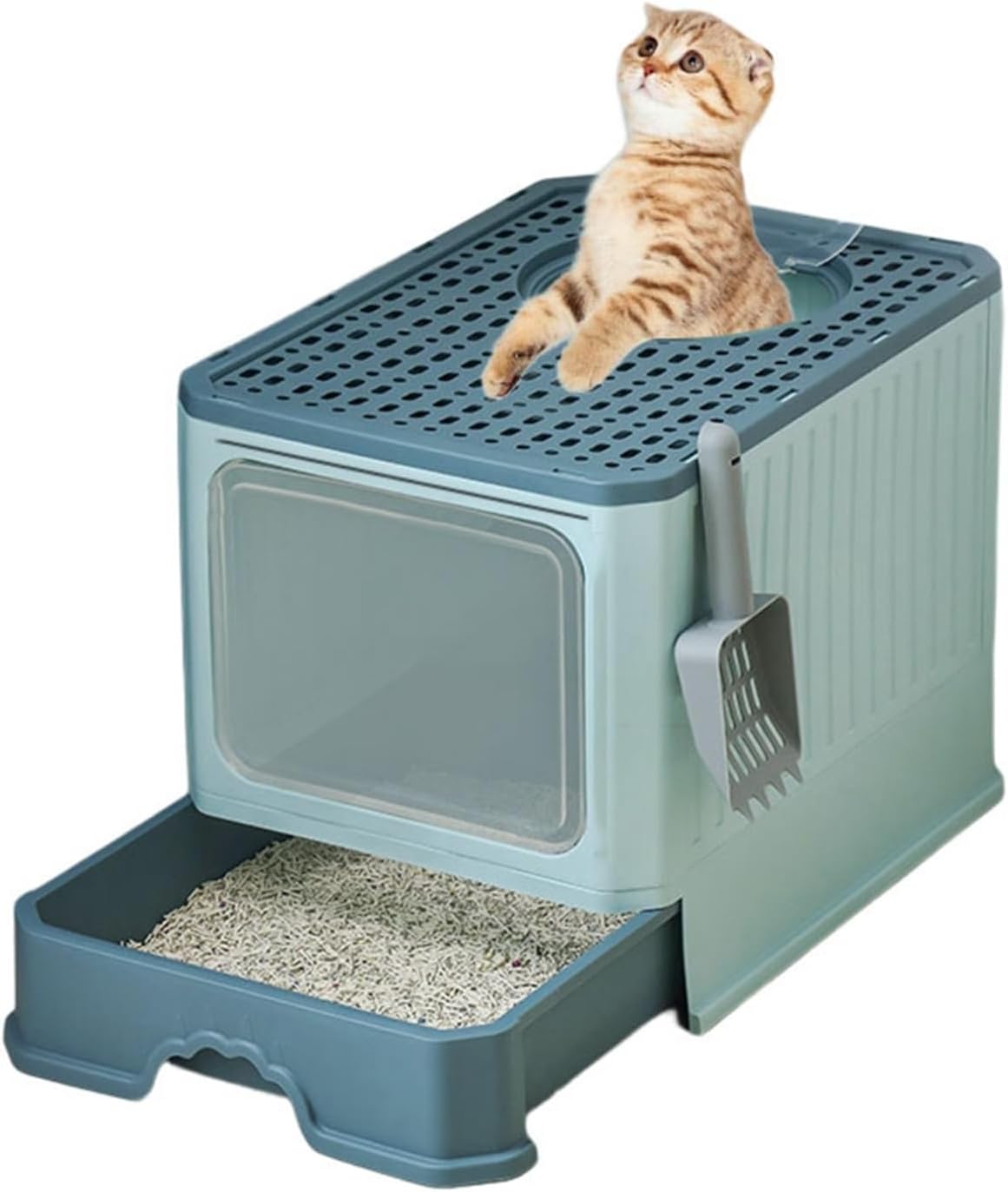 猫用トイレ本体 大きい 密閉型 40*50*40cm 猫トイレ スコップ付き 大きめ 防止 丸洗い可能 耐久性 砂の飛び散り防止 子猫、小柄な猫用 漏れ防止 臭わない 清潔トイレ 大きい 全年齢猫用｜GOTO funny 店