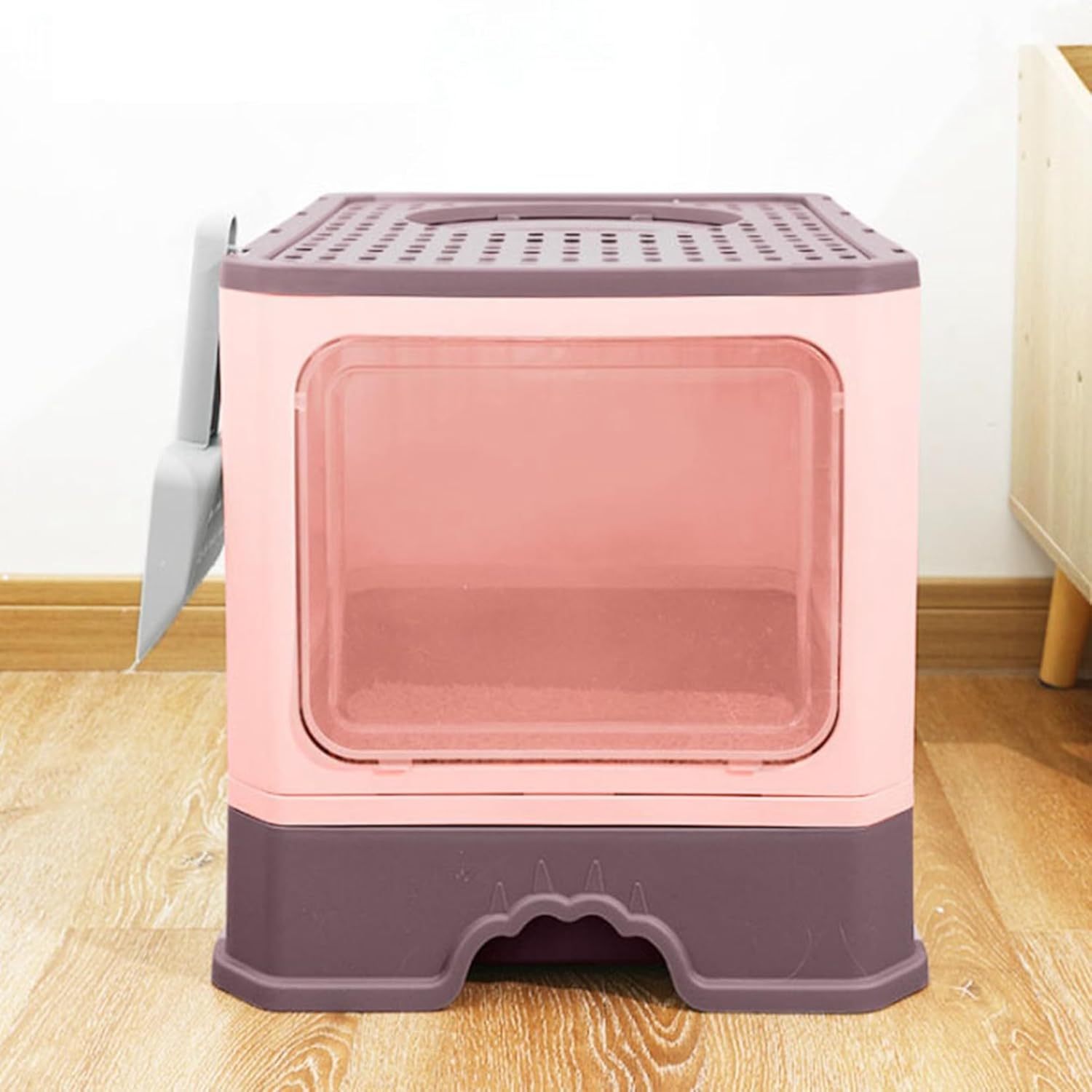 猫トイレ 猫用トイレ本体 35*50*38cm ネコトイレ 大容量 大型 砂の飛び散ら防止 掃除簡単 脱臭抗菌 組み立てしやすい 引き出し付き おしゃれ 人気 ピンク｜GOTO funny 店