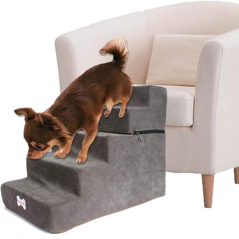 ドッグステップ ベッドステップ 犬用踏み台 ベッド用階段 ペット用品 犬用階段 犬用ステップ 5段 怪我防止 滑り止め 階段 犬の階段 洗えるカバー 高齢犬 介護用品 安全 耐久 心地よい 5段 高さ｜GOTO funny 店