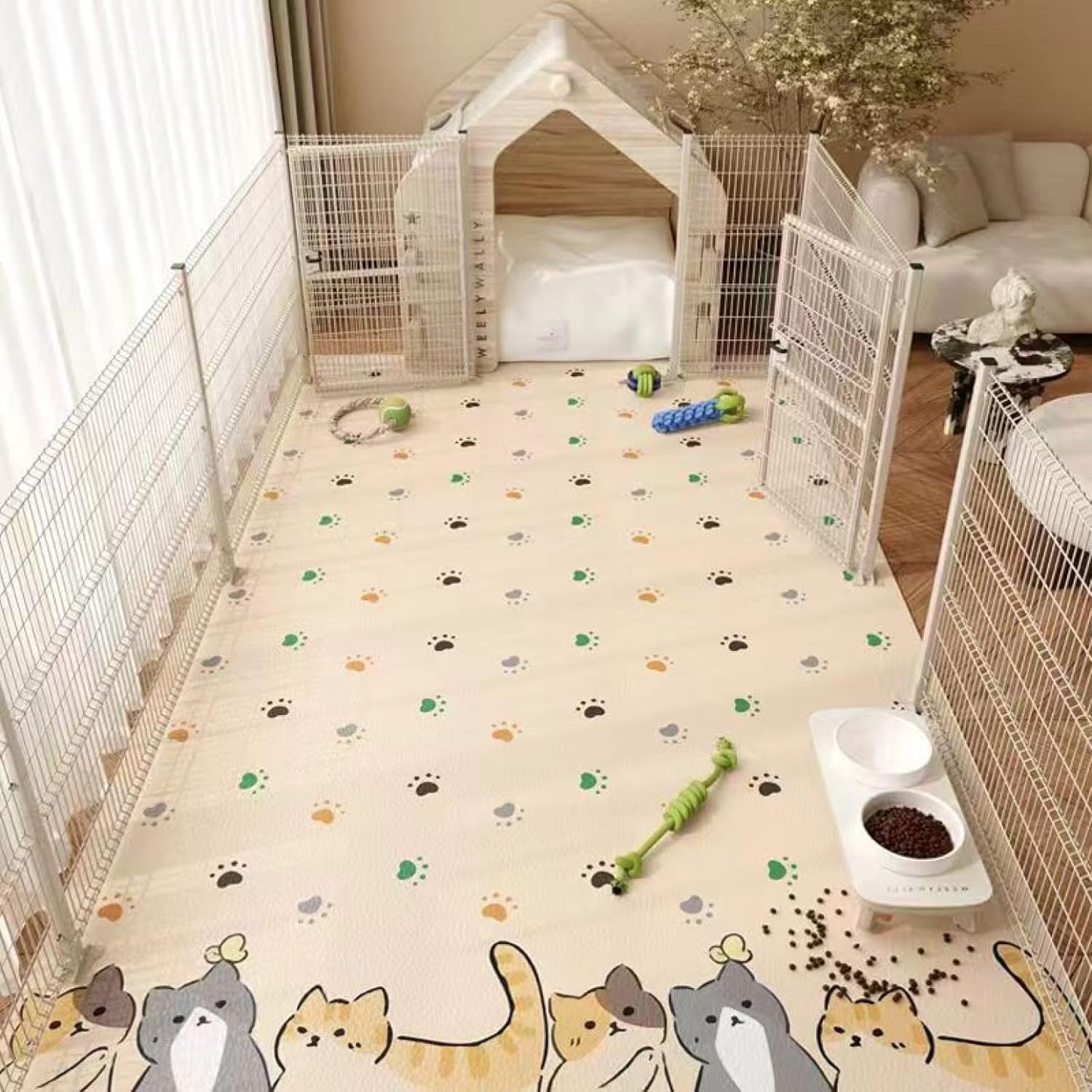 ペット用トイレ下敷きマット フローリングカーペット 犬 猫 洗える ペットマット 下敷き 漏れ防止 防水 床の傷対策 脱臭 噛み耐性 ペットフェンス・サークル・ケージ用 フリーカット HC-柄D 12｜GOTO funny 店