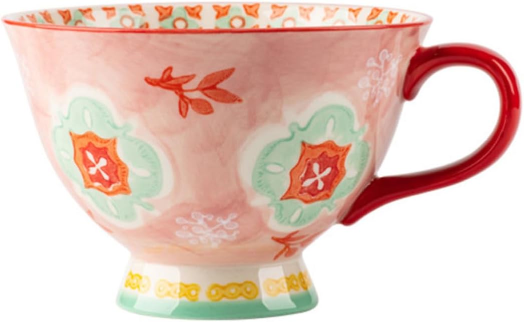マグカップ キッチン 民族風 シンプル カラフル オフィス かわいい フラワー デザイン04 コーヒーカップ 陶器 セラミック マグ カップ 北欧 コップ ボタニカル 冷凍庫 耐高温 420ml 軽量
