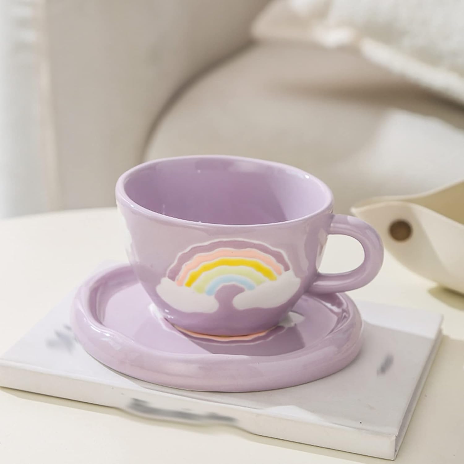 1客セット コーヒーカップソーサー ティーセット 虹柄 セラミック ウォーターカップ 可愛い コーヒーカップ 耐熱皿 来客用 家庭用 結婚式 ?影小物 クリスマス ミルクティー 紅茶 コーヒー シンプ 4,751円