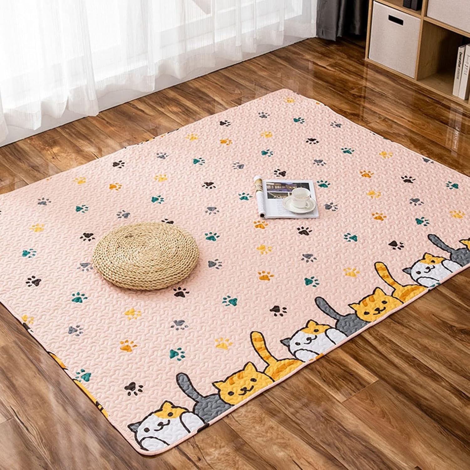 カーペット 綿100% ラグマット 洗える 抗菌防臭 汚れにくい ケガ防止 カラフル 総柄 かわいい 子供 赤ちゃん ベッドサイドマット 掃除ラクラク 漫画 かわいい 110x210cm インテリア