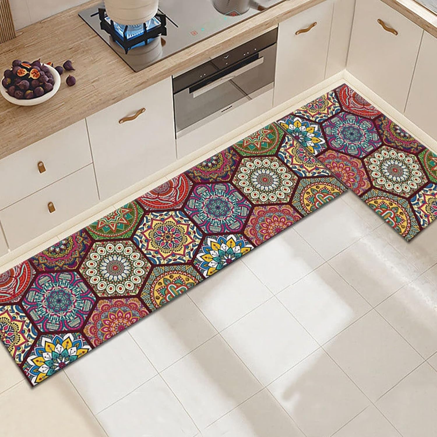 エスニック 台所マット キッチンマット 洗える ヴィンテージ インテリア 長方形 50x80+50x160cm 低反発 踏み心地良い 速乾 吸水 ズレない 滑らない 防ダニ 防音 オールシーズン キッ