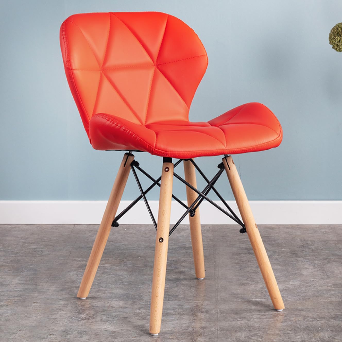 ノーブランド品 YJFFQダイニングチェア椅子イスシェルチェアクッションレザータイプいす木脚おしゃれリビングチェア北欧組立簡単オフィスチェアデスクチェアレッド事務イス事務椅子カフェチェアパソコンチェア