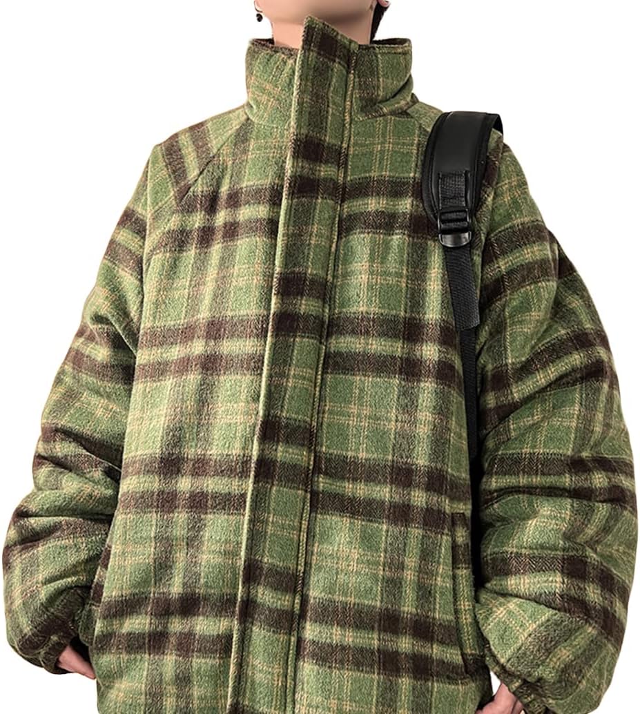 チェック柄 コート メンズ ショート丈 ゆったり 立ち襟 ジャケット 大きいサイズ 冬服 スタンドカラー 韓国風 メンズアウター ストリート系 防寒 あったか 中綿ジャケット