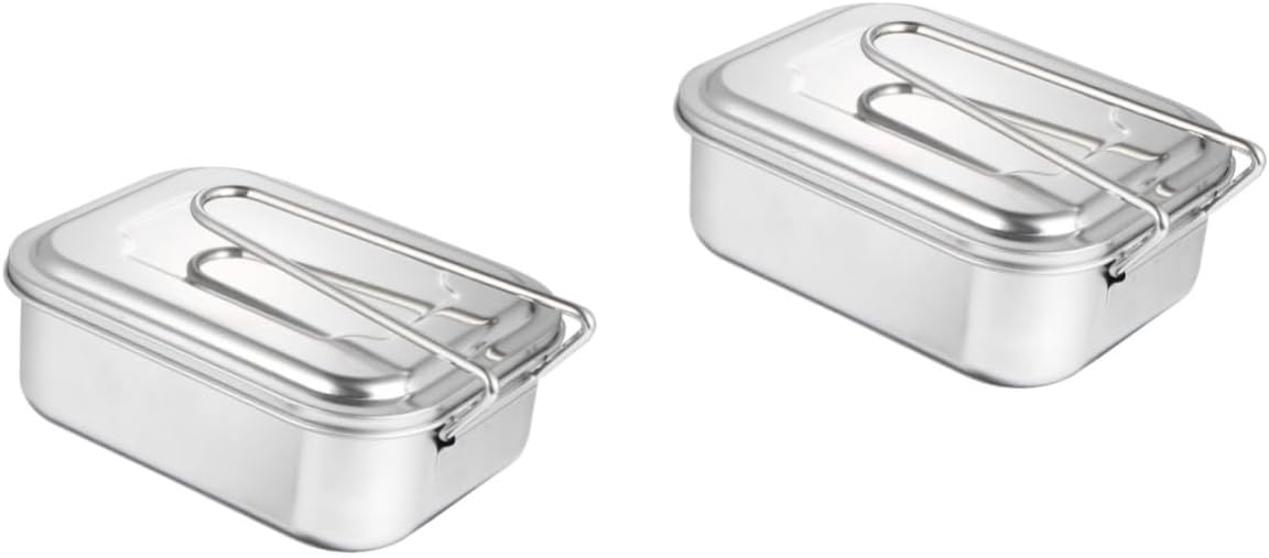 2個入り口・入口 ボックス席 弁当箱 晩ご飯入れもの テイクアウト用の蓋付き添い人食料雑貨類入れもの 上蓋付き添い人食料雑貨類入れもの ふた付き添い人真四角入れもの ステンレス鋼鋼 Silver