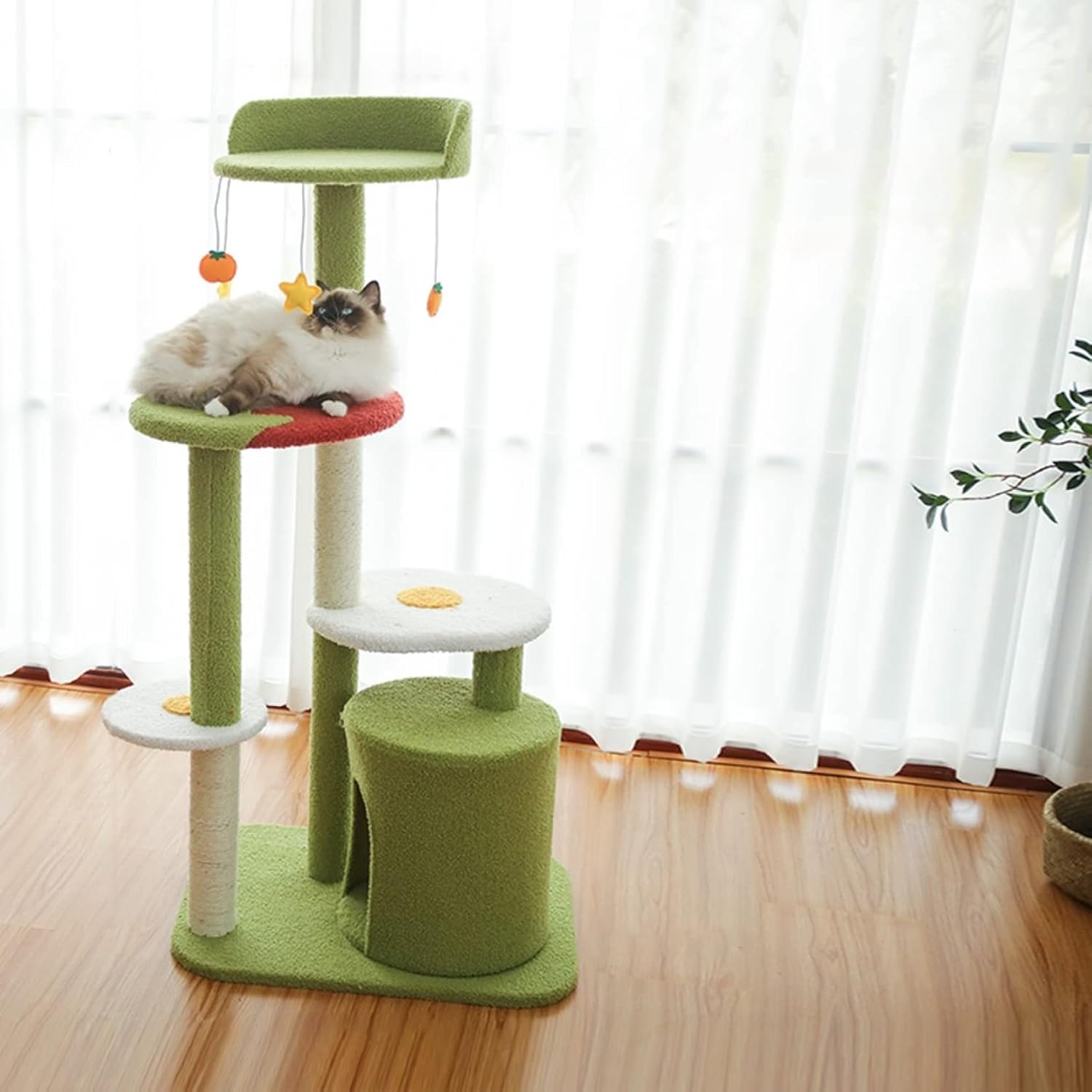 キャットタワー 据え置き スリム 大型猫 省スペース コンパクト 爪とぎ おしゃれ 猫タワー おもちゃ ハウス 遊び場 人気 麻紐 キャットハウス ハンモック ステップ B|GOTO funny 店