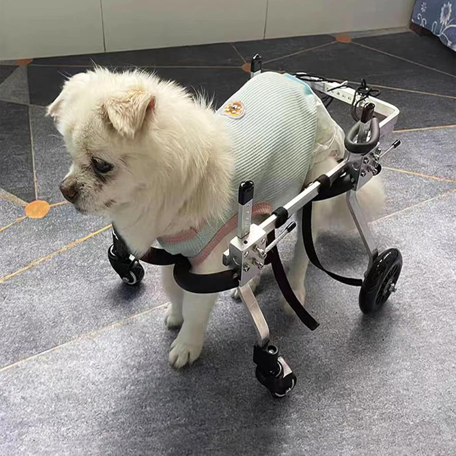 アルミ合金ペット用車椅子 4輪調節可能犬用車椅子 ポータブル犬用カート 運動能力が制限されたペットに最適