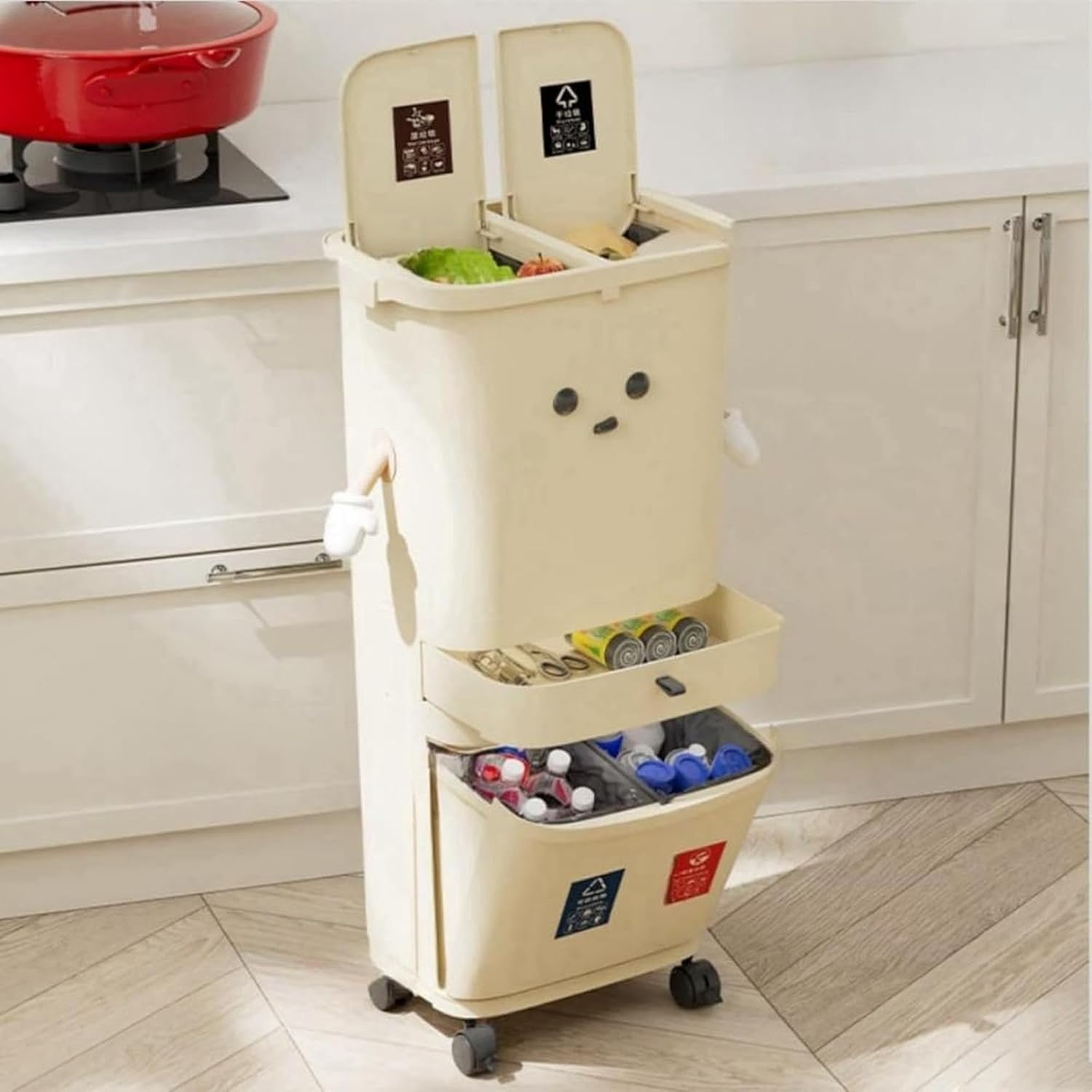ゴミ箱 おしゃれ ごみ箱 分別ゴミ箱キッチン大容量押しプーリー付きかわいい風 ダストボックス スリム ペダル おしゃれ キッチン ふた付き 大容量 リビング キッチン 縦型 ペダル式 キャスター付き上