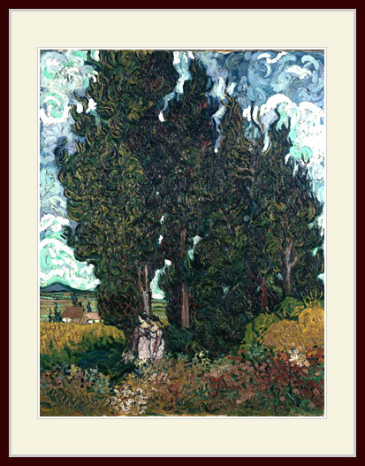 ゴッホ・「Cypresses with two figures」