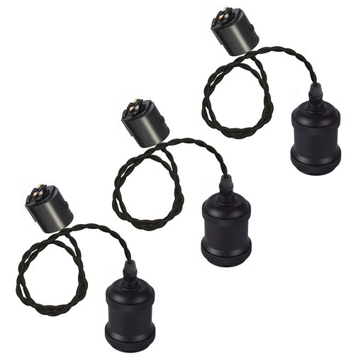 SKIVTGLAMPダクトレール用ペンダントライト北欧黒いコード30cm(3個セット)レールスポットライト3灯工事不要E26口金ソケットレトロ和風led対応セラミックソケット陶製ブラックソケット調光対…