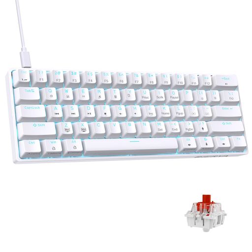 DIERYAゲーミングキーボード赤軸Mini小型メカニカルキーボード60%レイアウト61キー英語配列有線キーボード着脱式USBC電源ケープルWindowsノートパソコンおよびPCゲーマー向け(ホワイト)